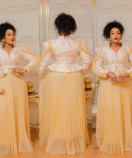 Magenta Pink Wedding Guest A-Line Dress, Peplum Ruffle Sleeve Mother of The Bride Maxi Gown Plus Size Evening Wear