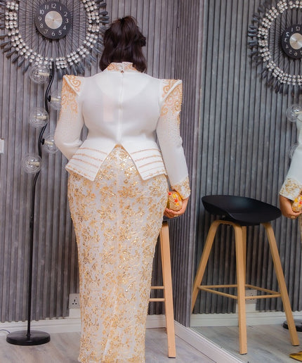 White Embellished Peplum Birthday Dress, Plus Size Mother of The Bride Outfit Wedding Guest Party Cocktail Gala