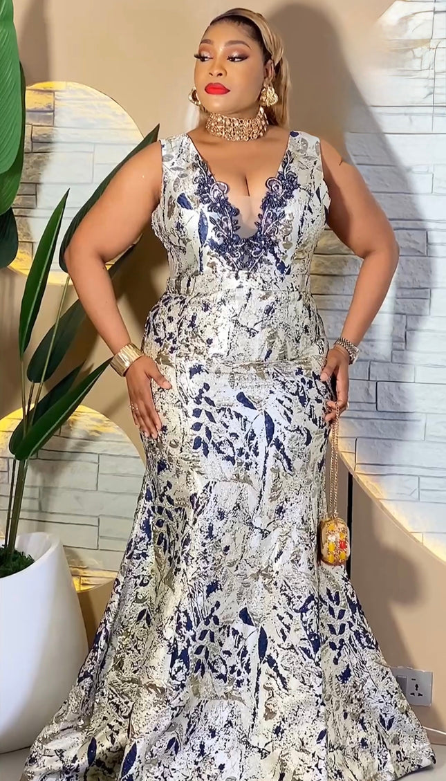 Sleeveless Embellished Metallic Floral Brocade Mermaid Gown - Wedding Guest Mother of The Bride Dress Cocktail Reception Birthday Party Celebrant Photoshoot