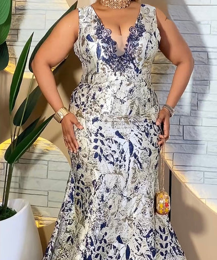 Sleeveless Embellished Metallic Floral Brocade Mermaid Gown - Wedding Guest Mother of The Bride Dress Cocktail Reception Birthday Party Celebrant Photoshoot