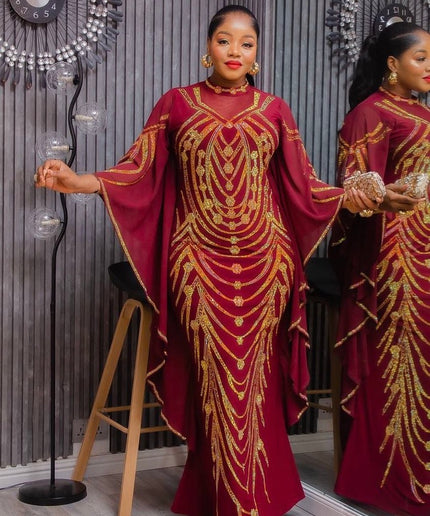 Luxury Black Kaftan with Rhinestones - African Wedding Guest Dress Nigerian Engagement Ceremony Dinner Gala