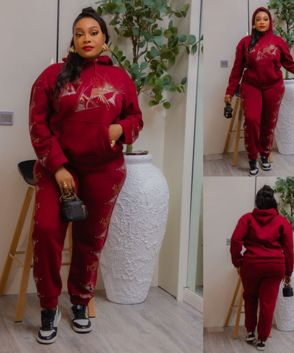 Rhinestone-Embellished Sweatshirt & Jogger 2-Piece Set