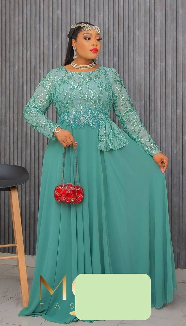 Applique Embellished Pleated Gown | Wedding Guest Birthday Party Celebrant