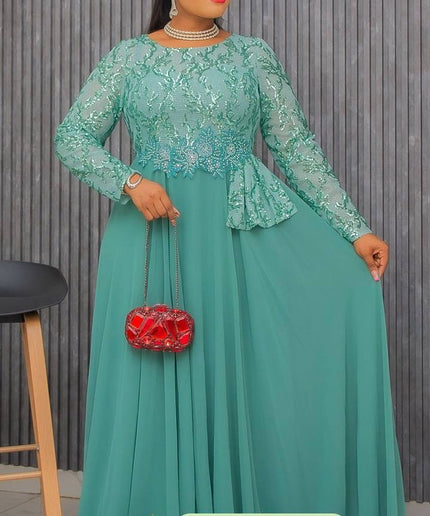 Applique Embellished Pleated Gown | Wedding Guest Birthday Party Celebrant