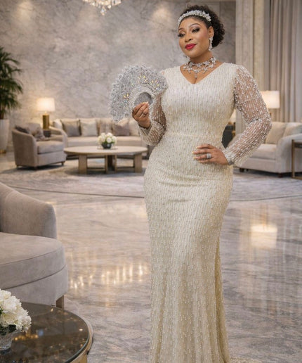 Glamorous Beaded Embellished Evening Party Gown for Wedding Guest Mother of The Bride Birthday Dinner