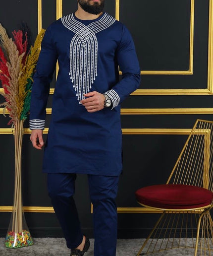 African Men's Clothing Embroidered Shirt & Pants | Wedding Groom, Groomsmen, Guest Birthday Party