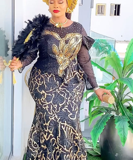 Embellished Sequin Floor Length Evening Gown