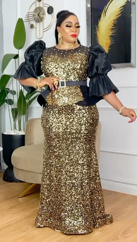 Ruffle Sleeve Sequin Party Dress | Mother of The Bride Wedding Guest