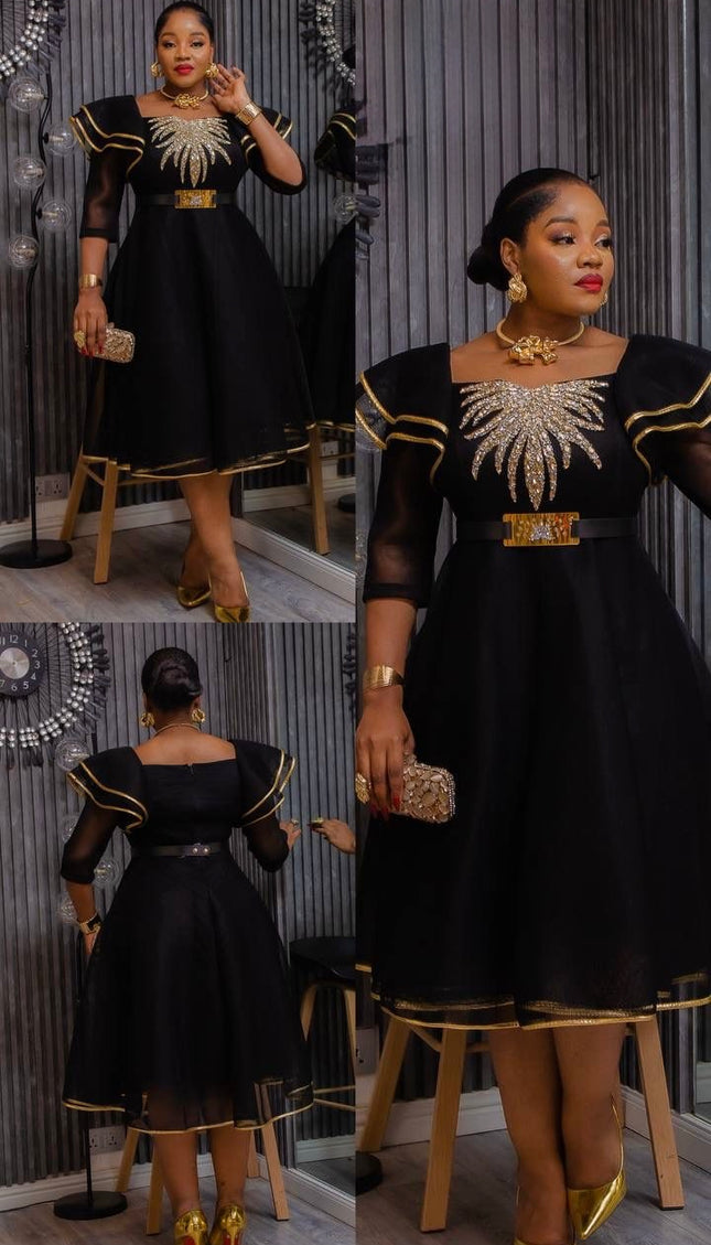 White Rhinestone-Embellished Twirl Skater Midi Dress: Birthday Party Outfit Wedding Guest Attire Graduation  Cocktail Dinner