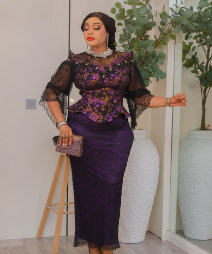 Black Brocade Beaded Structured Shoulder Peplum Dress Birthday Party Cocktail Wedding Guest Outfit Mother of The Bride Attire