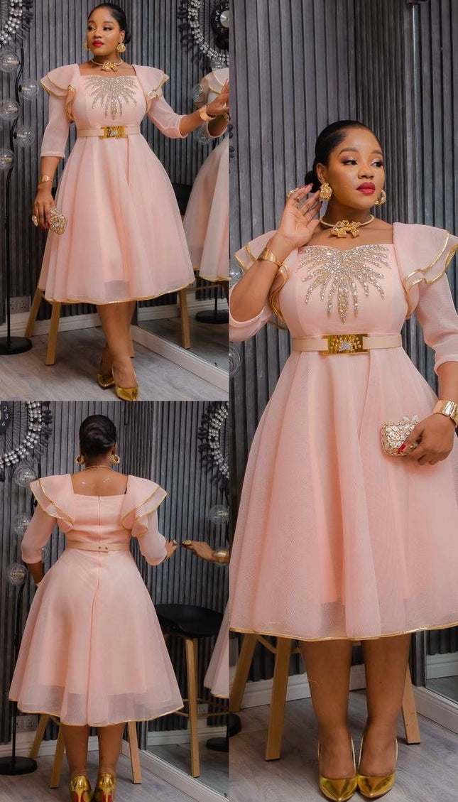 Black Rhinestone-Embellished Twirl Skater Midi Dress: Wedding Guest Outfit Birthday Party Cocktail Dinner