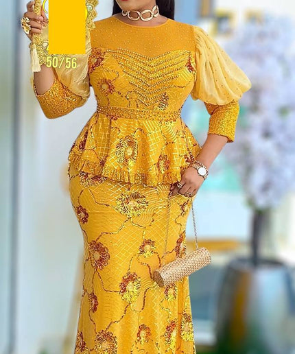 Sequined Puff Sleeve Maxi Dress | Wedding Guest Birthday Party Mother of the Bride
