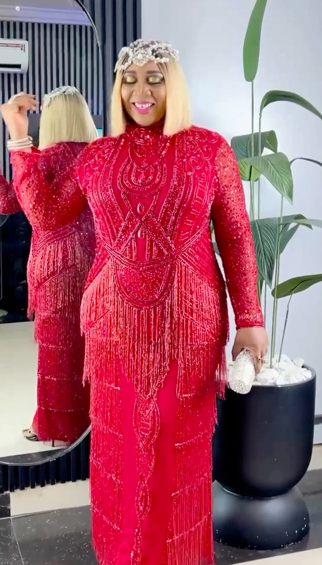 Fringe Embellished Party Dress | Birthday Party Anniversary Gala Prom Gown