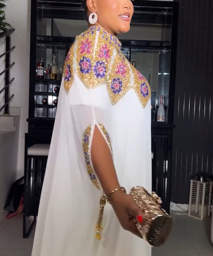 White Embellished Tassel Kaftan Gown for Wedding Guest Dress Mother of The Bride Birthday Party Engagement Ceremony Cocktail Reception