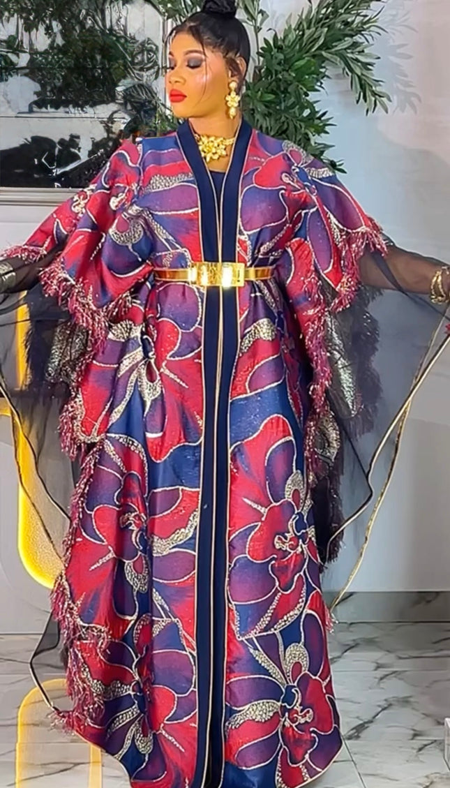 Luxury Purple Brocade Kaftan Dress 2-Piece Set, Formal Wedding Guest Mother of The Bride Graduation Church Gala Anniversary Plus Size