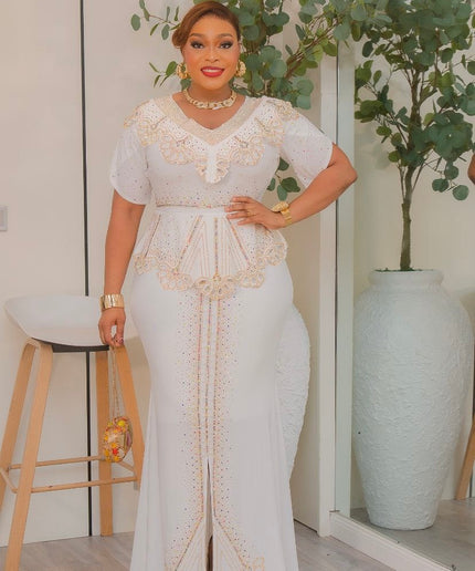 Blue Rhinestone Front Slit Maxi Dress: Wedding Guest Birthday Party Outfit