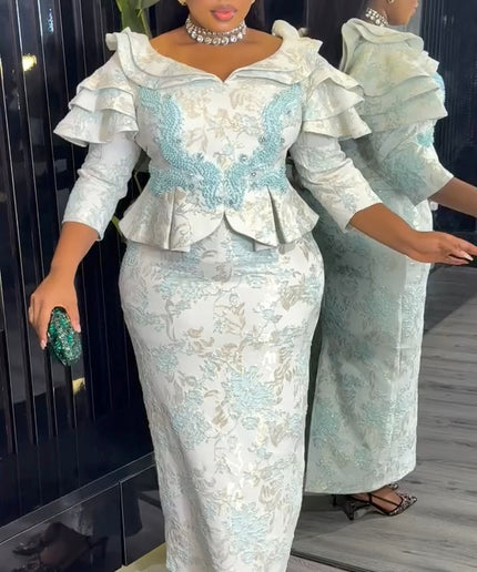 Ruffle Sleeve Applique Embroidered Top and Skirt | Wedding Guest Birthday Party Anniversary Photoshoot Celebration