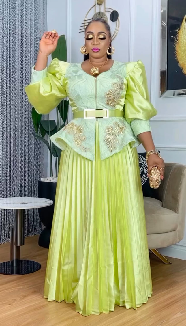 Embroidered Sequin Pleated Party Dress