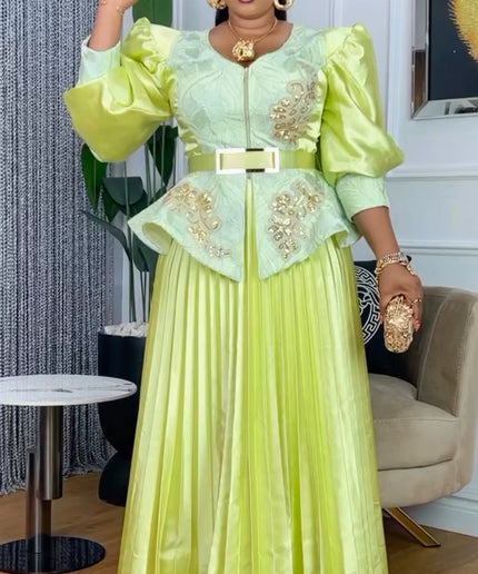 Embroidered Sequin Pleated Party Dress