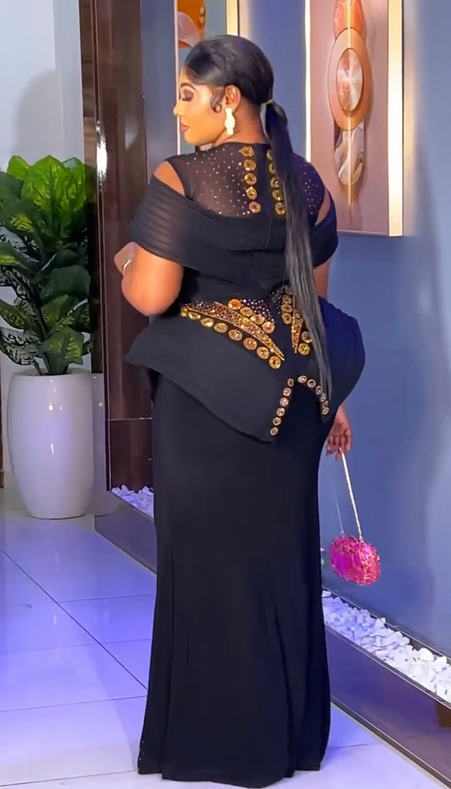 Dramatic Shoulder Embellished Peplum White Maxi Dress: Wedding Guest Attire Mother of The Bride Graduation Party