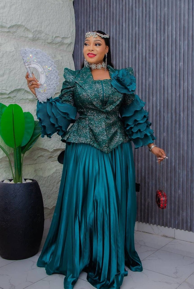 Dramatic Sleeve Top and Pleated Skirt | Mother of The Bride Graduation Celebration Wedding Guest