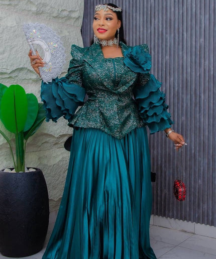 Dramatic Sleeve Top and Pleated Skirt | Mother of The Bride Graduation Celebration Wedding Guest