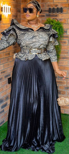 Ruffle Sleeve Embroidered Top and Peplum Skirt | Mother of The Bride Gala Birthday Party Wedding Guest