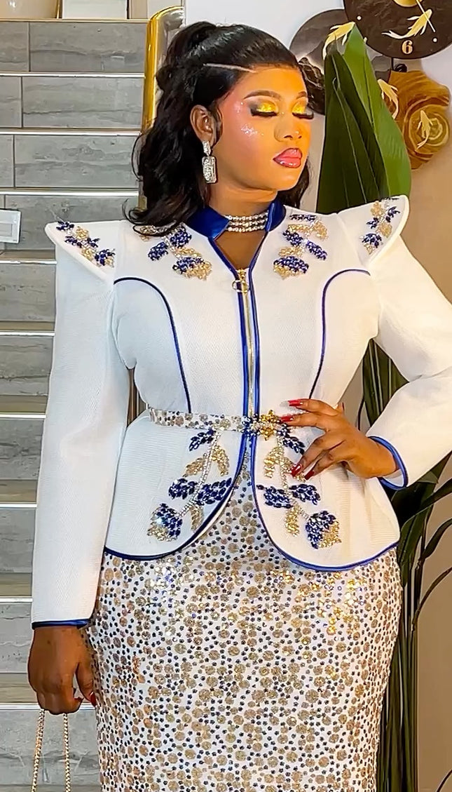 White Embellished Sequin Peplum Maxi Dress - Wedding Guest Mother of The Bride