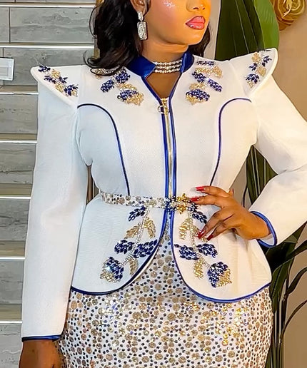 White Embellished Sequin Peplum Maxi Dress - Wedding Guest Mother of The Bride