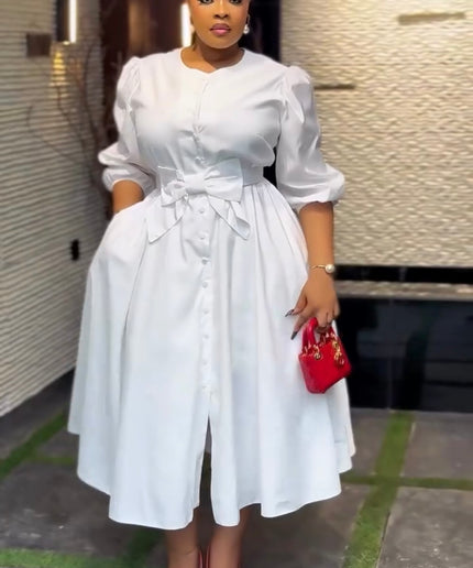 Black Bow Design Twirl Skater Midi Dress for Wedding Church Birthday Dinner Party Outfit