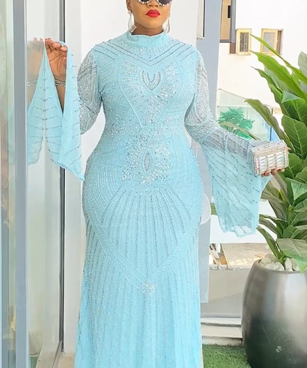 Bell Sleeve Beaded Embellished Maxi Dress