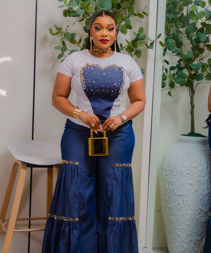 Denim & Diamonds Embellished 2-Piece Outfit - Birthday Photoshoot Dinner Party