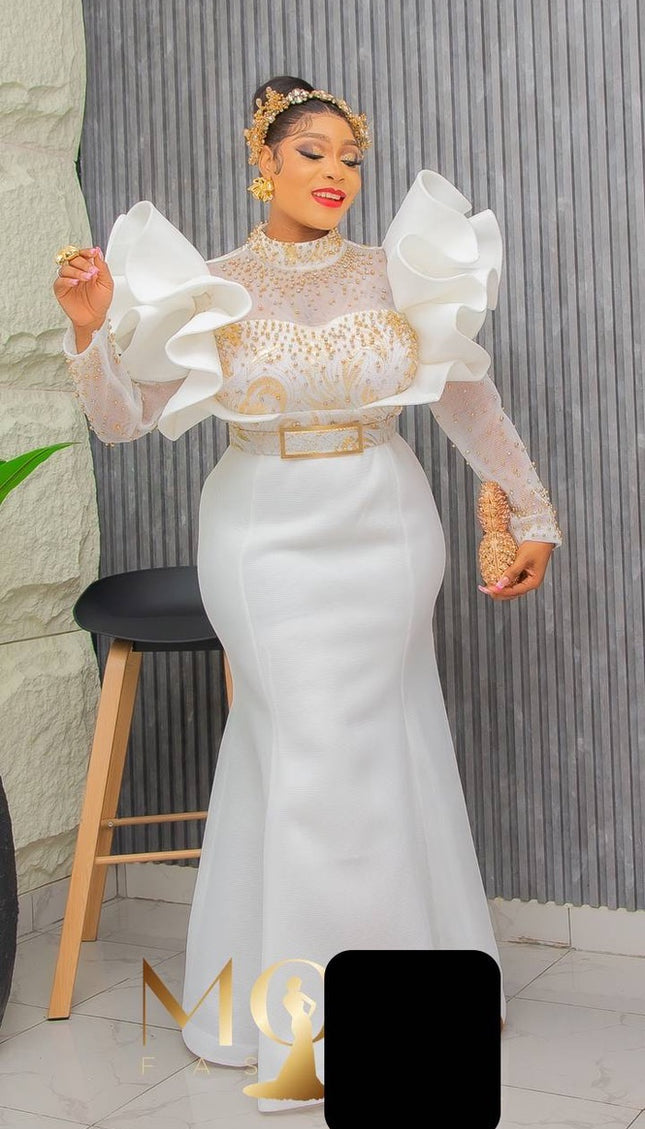 Dramatic Sleeve Embellished Evening Gown| Wedding Guest Bridal Mother of The Bride Birthday Party