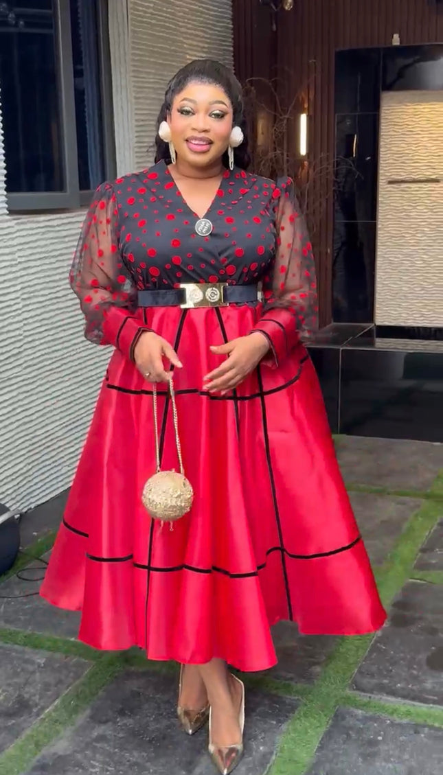 Red Polka Dot Twirl Skater Dress: Wedding Guest Outfit Graduation Birthday Party