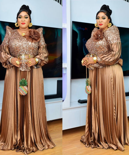 Sequin Bishop Sleeve Maxi Dress Floor Length Mother of The Bride A-Line Gown