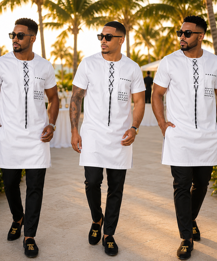 Men's Burgundy Embroidered Cotton Short Sleeve Shirt & Pants, African Wedding Guest Groom Groomsmen Father of The Bride Attire Engagement Ceremony Birthday Party Outfit
