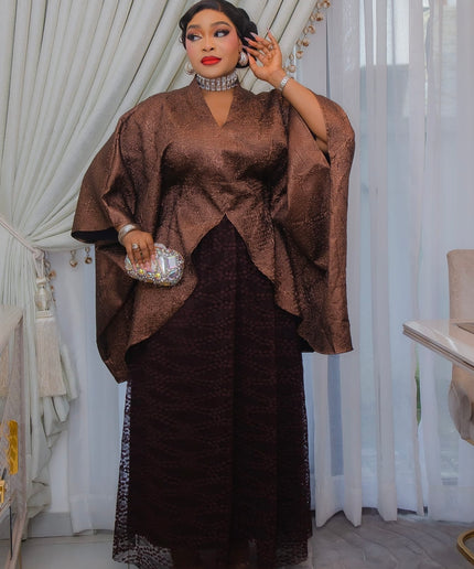 Luxury Purple Kaftan Wrap Top & Chantilly Lace Maxi Skirt Set for Wedding Guest Mother of The Bride Birthday Dinner Cocktail Party Church Gala Anniversary Photoshoot Outfit Rich Auntie Boubou