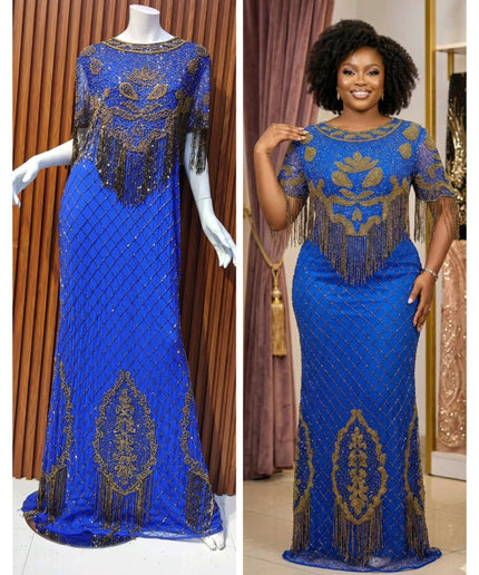 Plus Size White Crystal-Fringe Embellished Evening Gown for Mother of The Bride Photoshoot Birthday Dinner Wedding Guest