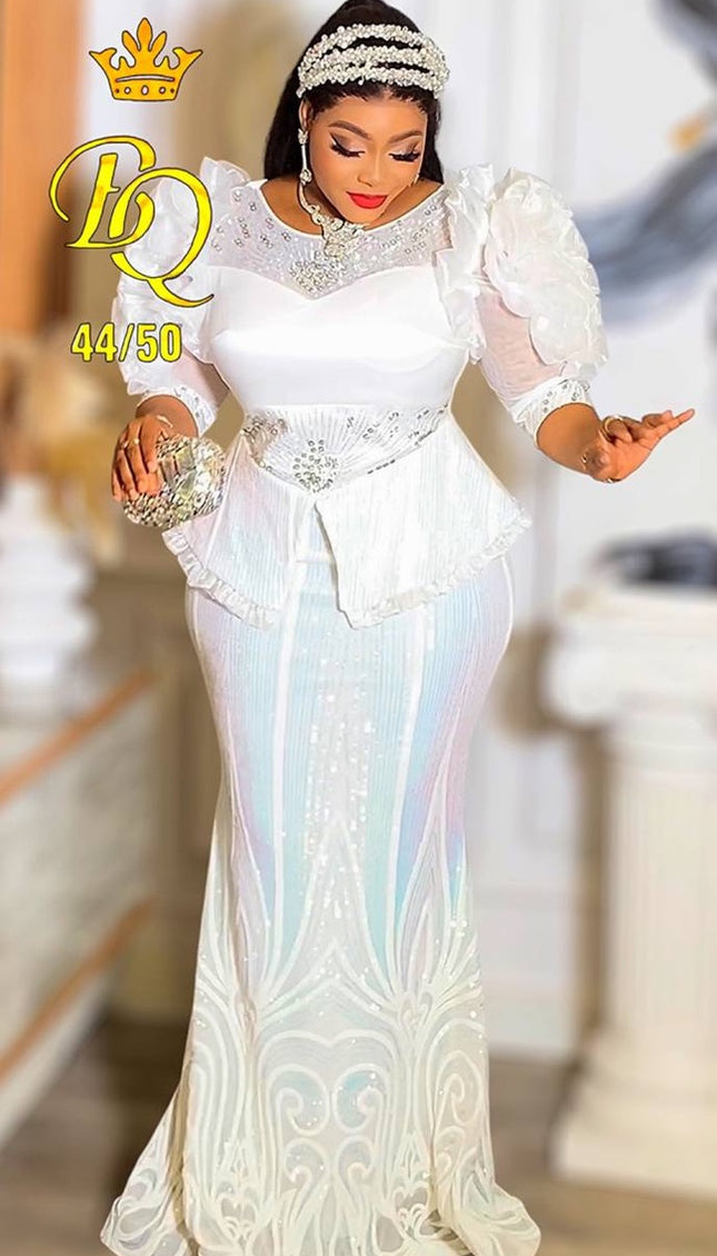 Ruffle Sleeve Sequin Peplum Maxi Dress