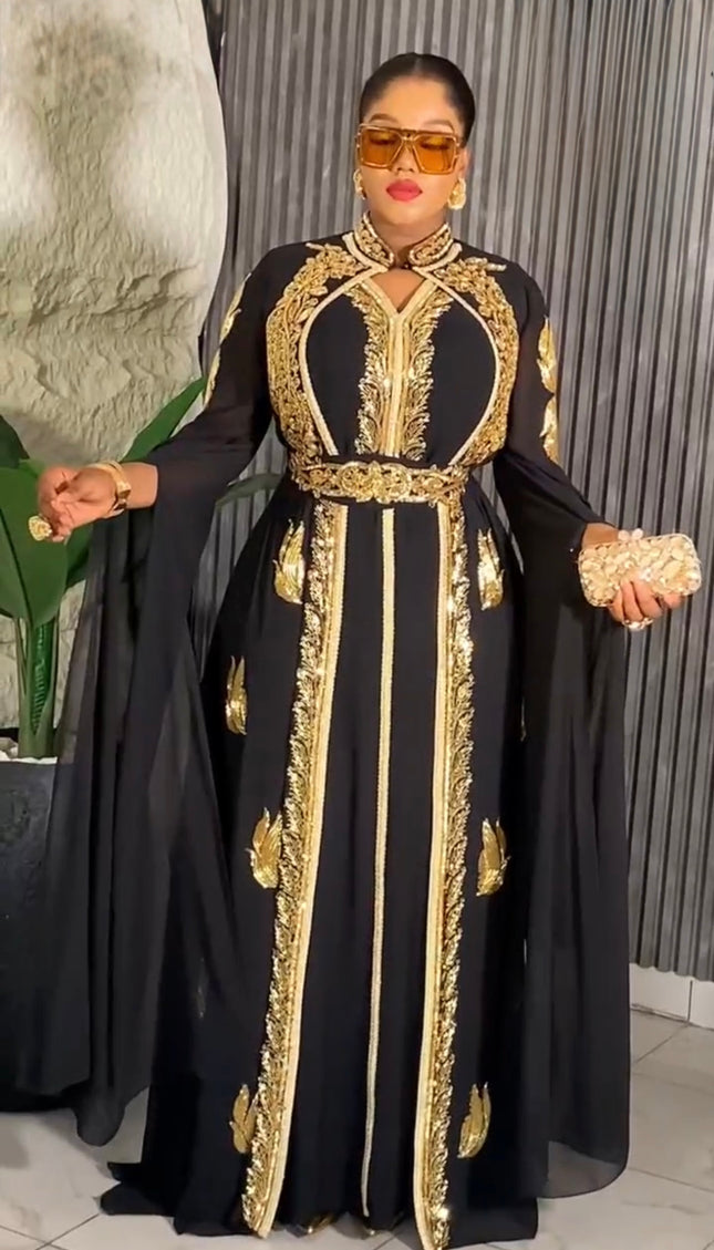 White Gold Embellished Kaftan with Draped Sleeves, Wedding Guest Dress, Plus Size Mother of The Bride Gown, Engagement Anniversary Cocktail Party Evening Wear