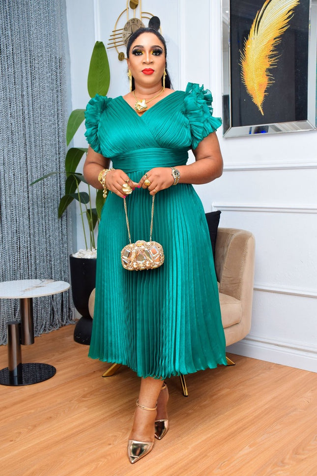Ruffle Sleeve Pleated Dress | Wedding Guest Birthday Party Bridal Photoshoot Graduation