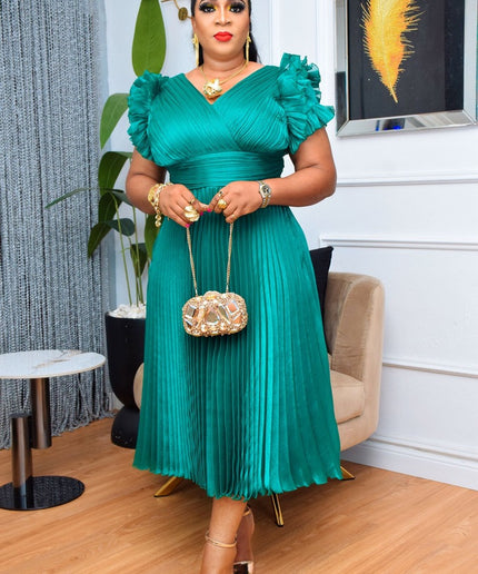 Ruffle Sleeve Pleated Dress | Wedding Guest Birthday Party Bridal Photoshoot Graduation