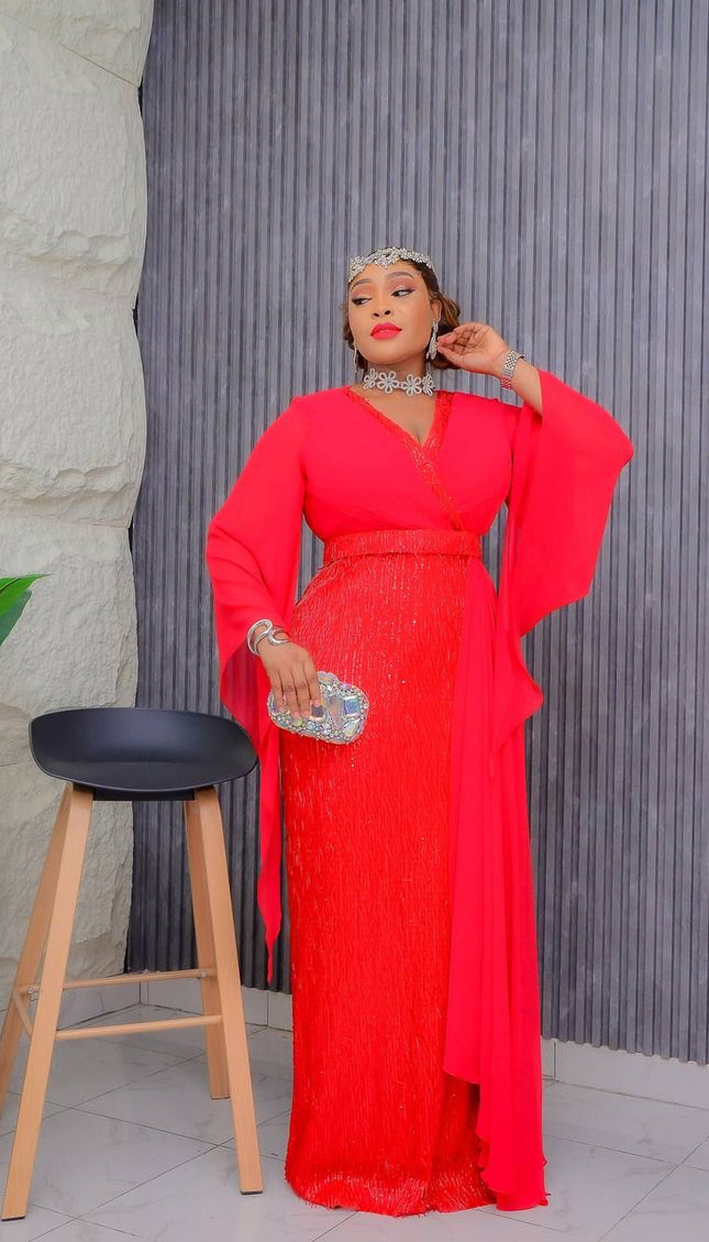 Gold Sequin Draped Maxi Gown | Mother of The Bride Celebration Birthday Party