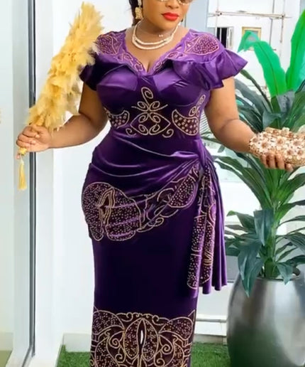 Burgundy Velvet Rhinestones Wrap Dress for Wedding Birthday Cocktail Party