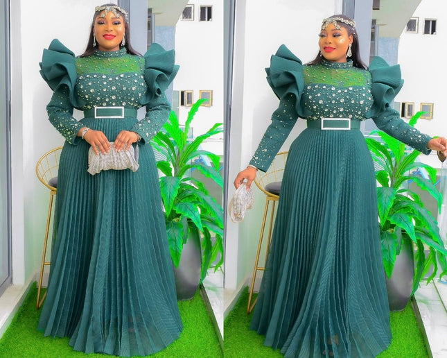 Ruffle Sleeve Embellished Maxi Gown