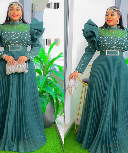 Dramatic Ruffle Sleeve Embellished Maxi Gown