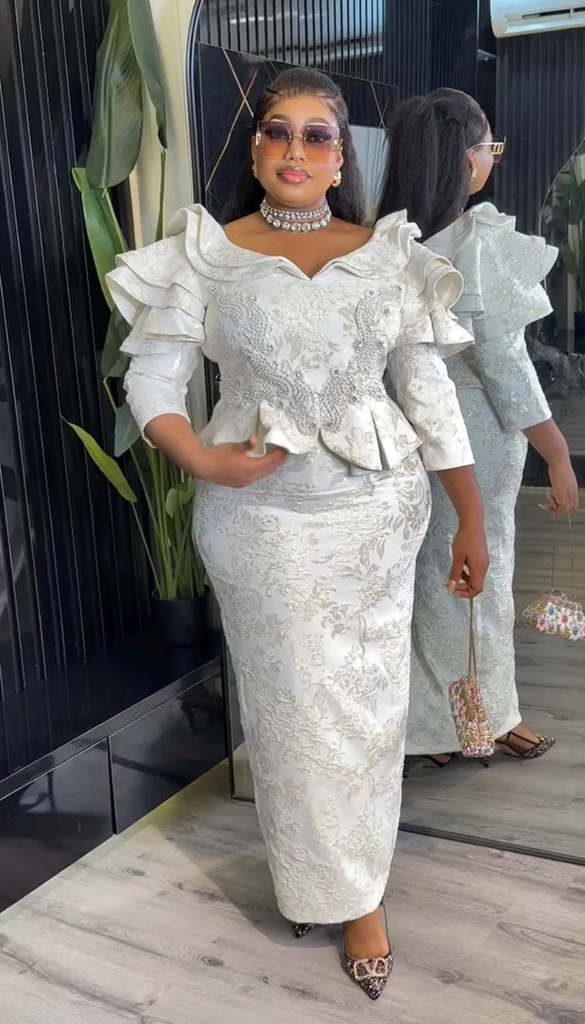 Ruffle Sleeve Applique Embroidered Top and Skirt | Wedding Guest Birthday Party Anniversary Photoshoot Celebration