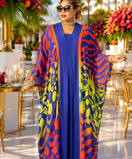 Vibrant Green Rhinestone Draped Chiffon Kaftan 3-Piece Pants Set for Party Birthday Cocktail Reception Dinner Ladies Night Resort Wedding Guest