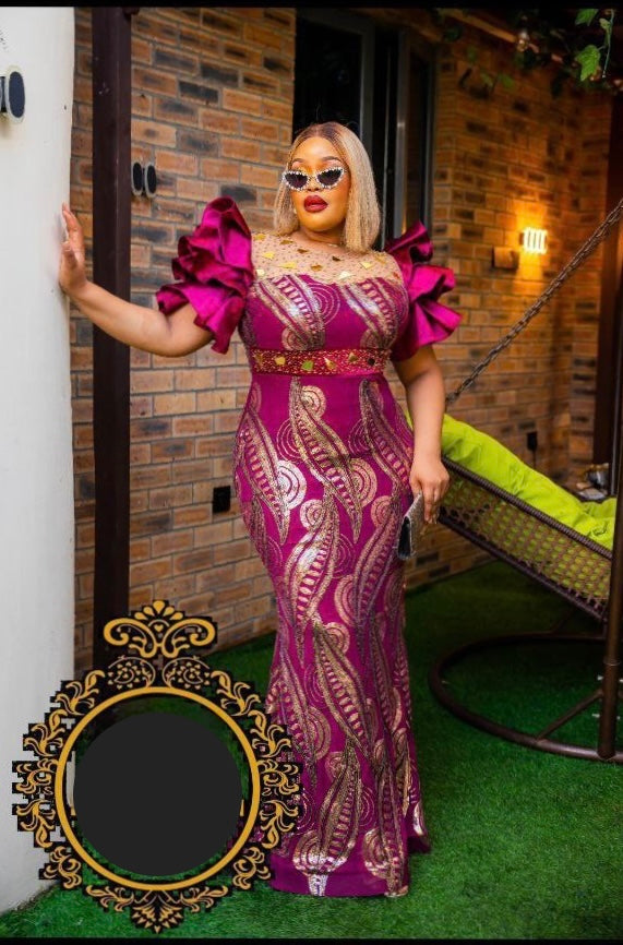 Dramatic Ruffle Sleeve Wine Sequin Mermaid Gown - Mother of The Bride Wedding Guest Photoshoot