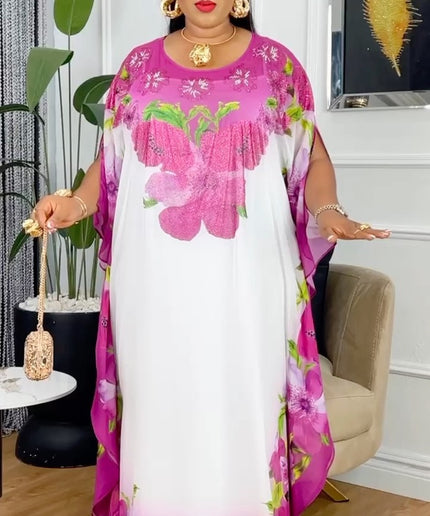 Rhinestone Kaftan Dress Free Flowing Floor Length